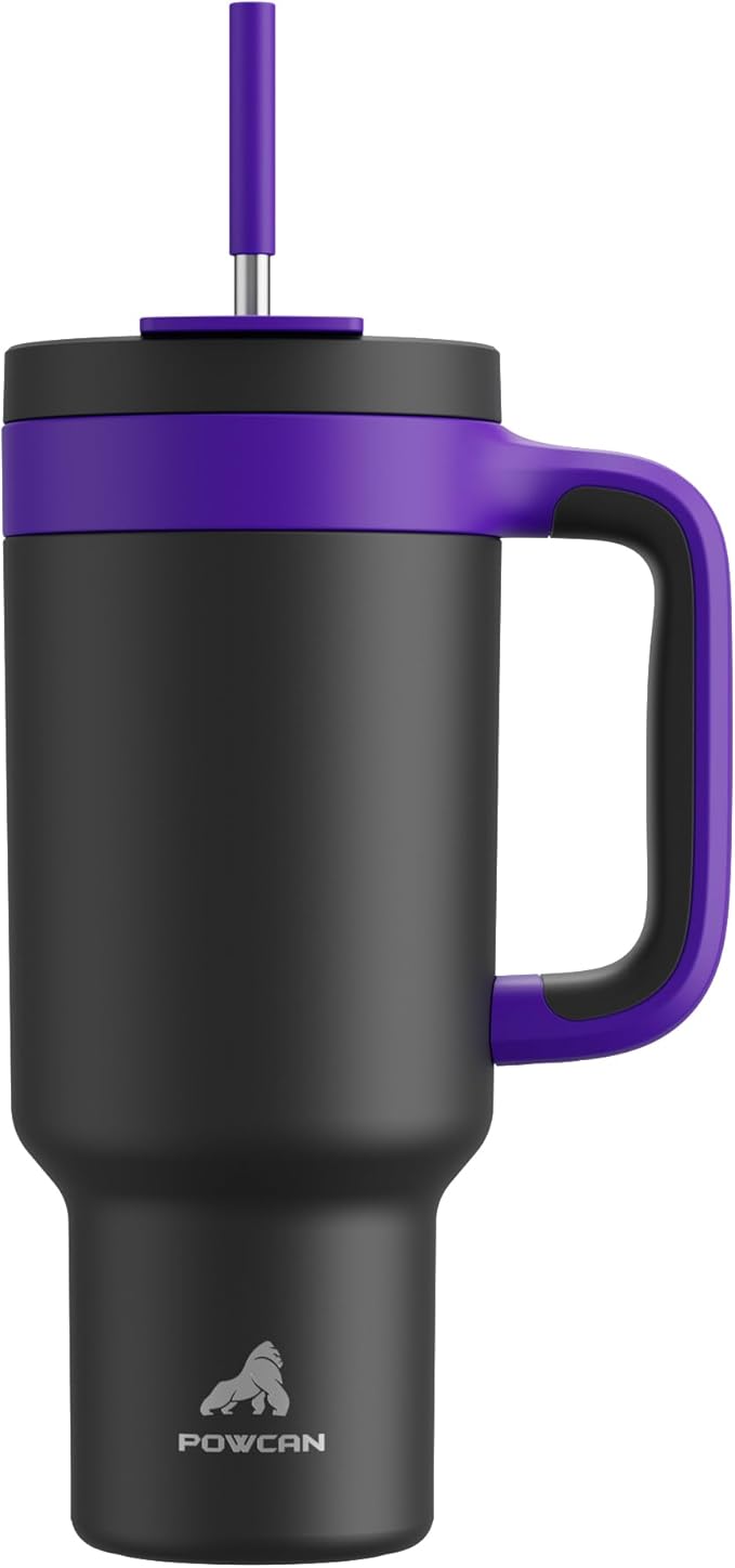 40 oz Tumbler with Handle, 2-in-1 Straw and Sip Lid, Leakproof, Dishwasher Safe, Insulated Stainless Steel Travel Coffee Mug, Keeps Cold for 34 Hours, Fits in Car Cup Holder (Iris)