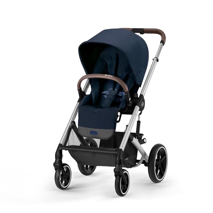 Cybex Balios S Lux Toddler and Baby Stroller with Reversible Seat, Unique One-Pull Harness, and Multiple Recline - Travel System Ready, with One Hand Fold, Silver Frame/Ocean Blue Seat