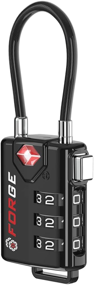 TSA Approved Cable Luggage Locks, Re-settable Combination with Alloy Body, Black 1 Lock.