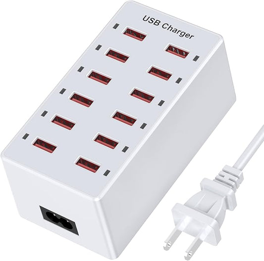 USB Charger 12-Ports Charging Station for Multiple Devices USB Wall Charger Power Hub Strip Smart Plug Charging Dock Block for iPhone Xs/XR,iPad,iPod,Galaxy S9/S8,Smart Phones 60W