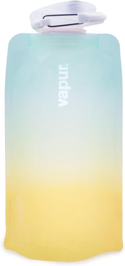 Vapur Collapsible Water Bottle With Carabiner, Compact Bottle Folds Flat For Hydration On The Go, Ideal for Traveling, Hiking or Camping, 16 Ounce, Malibu, Pack of 1