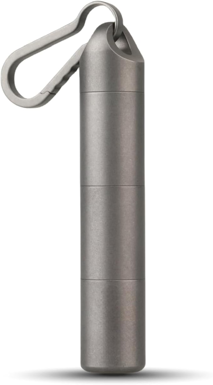 Titanium Keychain Pill Holder - Compact, Durable, and Waterproof 3-Compartment Small Pill Case - Portable and Versatile Medicine Container for Everyday Use and Travel (Titanium Grey)