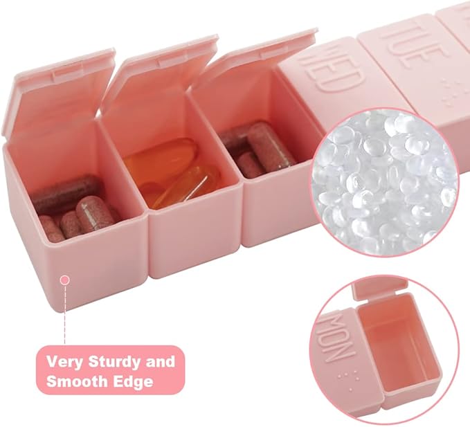 4Pack Weekly Pill Organizer,Small 7 Days Pill Cases Travel Daily Pill Box for Fish Oil, Calcium Tablets Supplements and Other Vitamin Pill