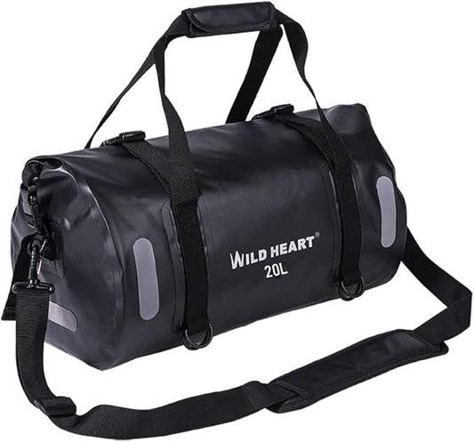 WILD HEART Waterproof Bag Duffel Bag 20L 30L 40L with Welded Seams Shoulder Straps, Mesh Pocket for Kayaking, Camping, Boating,Bicycle,Motorcycle