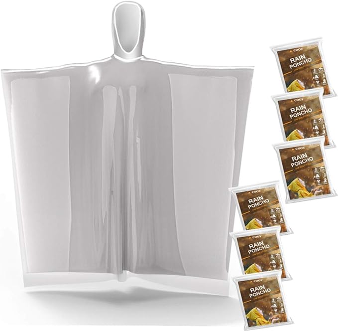 Rain Ponchos,with Drawstring Hood （10 Pack） Emergency Disposable Rain Ponchos Family Pack for Adults,Clear