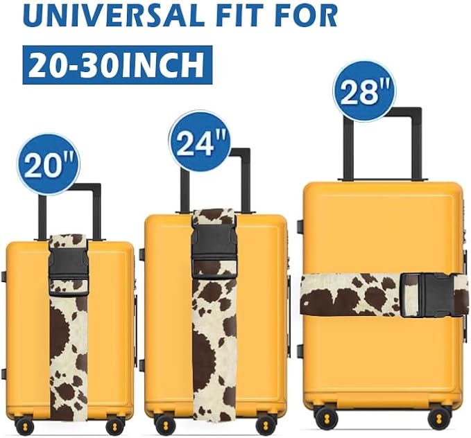 Luggage Straps for Suitcases Travel Belt Accessories, Cute Suitcase Strap, Adjustable Luggage Belt Strap, Heavy Duty with Quick-Release Buckle Luggage Strap Retro Cow Print