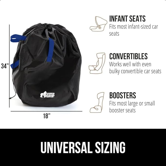 GORILLA GRIP Car Seat Travel Bag for Airplane Gate Check, Easy Carry Padded Backpack Bags Cover Carseats, Infant Baby Carriers and Toddler Booster Seats for Airport, Child Air Travels Essential, Blue