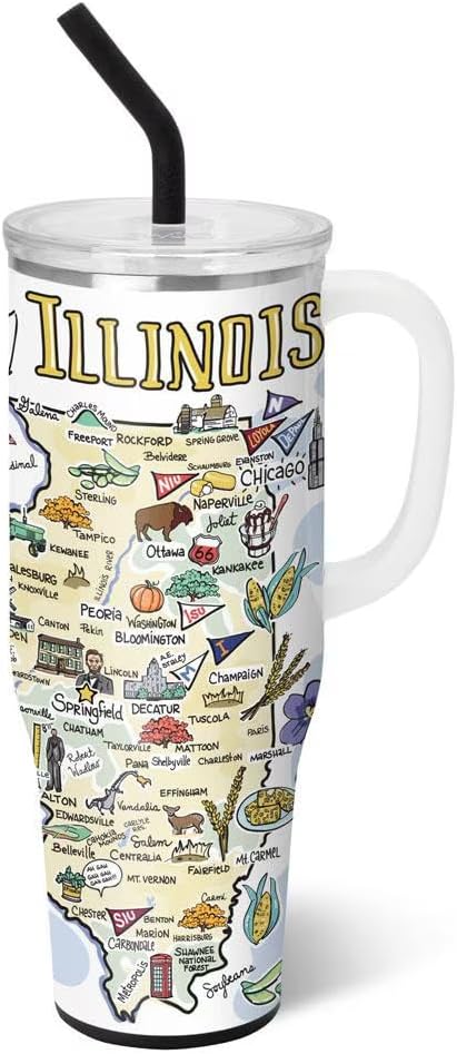 Swig Life 40oz Mega Mug, 40oz Tumbler with Handle and Straw, Extra Large Insulated Tumblers, Cup Holder Friendly Travel Mug (Illinois)
