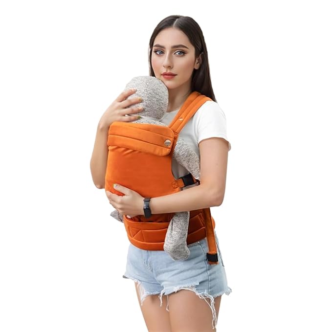 Baby Carrier for Newborn to Toddler, Cozy Baby Wrap Carrier 7-35 lbs, Ergonomic Backpack Design, Front and Back Facing Options, Orange