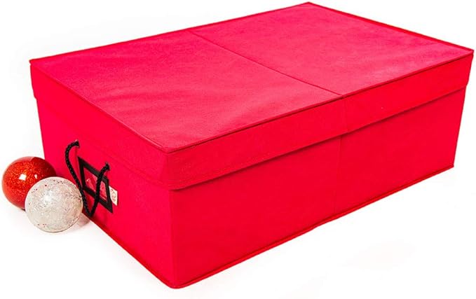 Santa's Bags [Christmas Ornament Storage Box with Dividers] - (Holds 48 Ornaments up to 4 Inches in Diameter) | Acid-Free Removable Trays with Separators | 2 Removable Trays