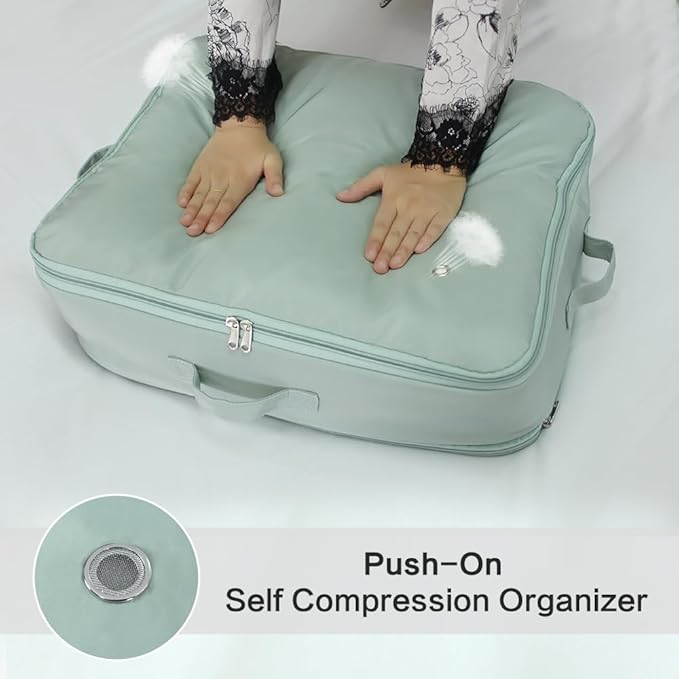 Ultra Space Saving Self Compression Storage Bags with Zipper, (Green) -Compression Organize for Bedding, Comforter Storage Bag for Blankets Duvet Quilts Pillows