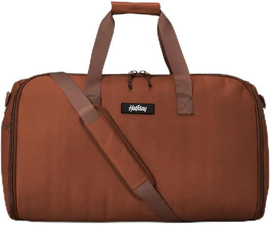 Halfday Convertible 2-in-1 Garment Duffel Weekender Bag 45L | Wrinkle-Free Travel, Hanging Suit Compartment, Shoe Pockets, Trolley Sleeve. Durable & Water-Resistant Carry-On, Terracotta