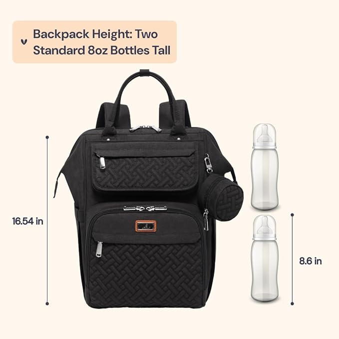 BabbleRoo Diaper Bag Backpack, Multifunction Nappy Changing Bag with Changing Pad, Stroller Straps & Pacifier Case, Unisex Stylish Travel Back Pack for Moms & Dads - Black