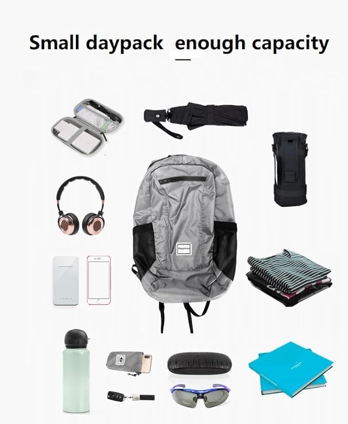 Small Foldable Hiking Daypack Packble Skin Casual Backpack Camping Cycling Travel Outdoor Day Bags Useful (Gray)
