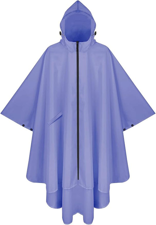 PTEROMY Hooded Rain Poncho for Adult with Pocket and Zipper, Waterproof Lightweight Raincoat for Men and Women