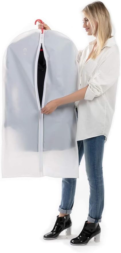 Clear Garment Bags Clothes Covers Protecting Dusts (Set of 12) for Storage Plastic Garment Bags Hanging Clothes Bags Dress Bag for Gowns Long with Zipper for Closet - 24'' x 40''/12 Pack