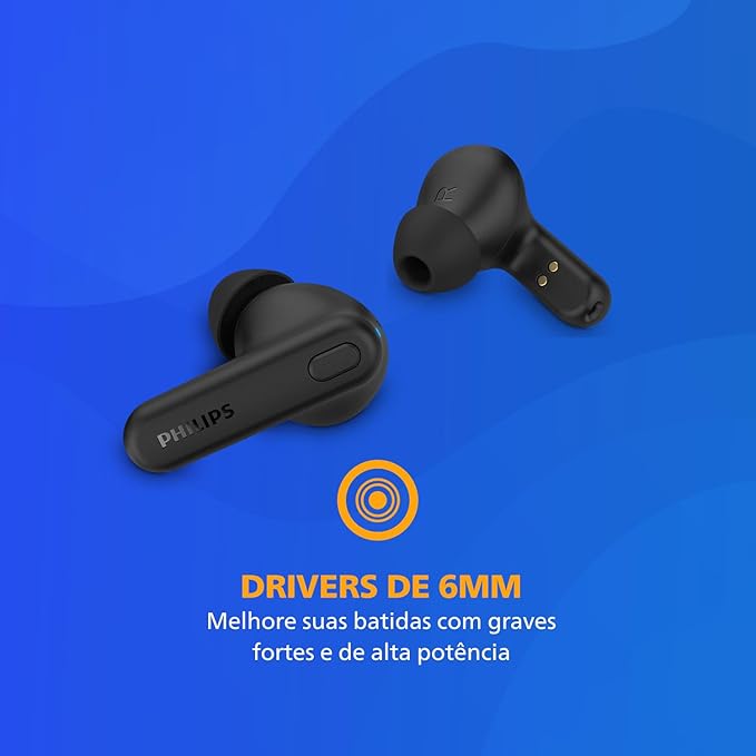 PHILIPS TAT1108 Wireless Earbuds,True Wireless Headphones,Powerful Bass with 6 mm Driver,Clear Call with AI Mic,15-Hour Battery Life,Bluetooth v5.3,IPX4 Rating,Ergonomic Design for Comfort,Black