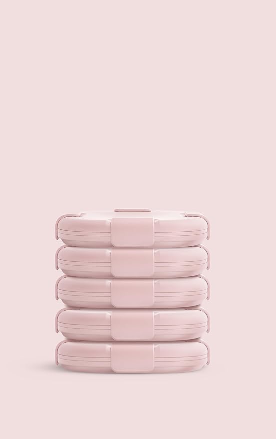 STOJO Collapsible Sandwich Box – 24oz, Reusable Food Storage Container, Silicone Bowl for Hot/Cold Food – Meal Prep, Lunch, Camping, Hiking – Dishwasher Safe (Set of 5, Carnation)