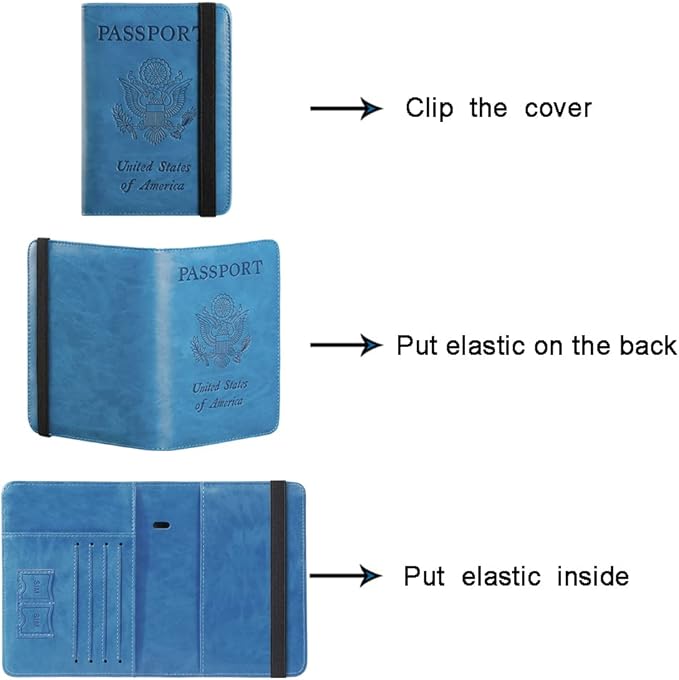Passport Holder Cover Wallet Travel Essentials RFID Blocking Leather Card Case International Must Haves Travel Accessories for Women Men(113#Blue)
