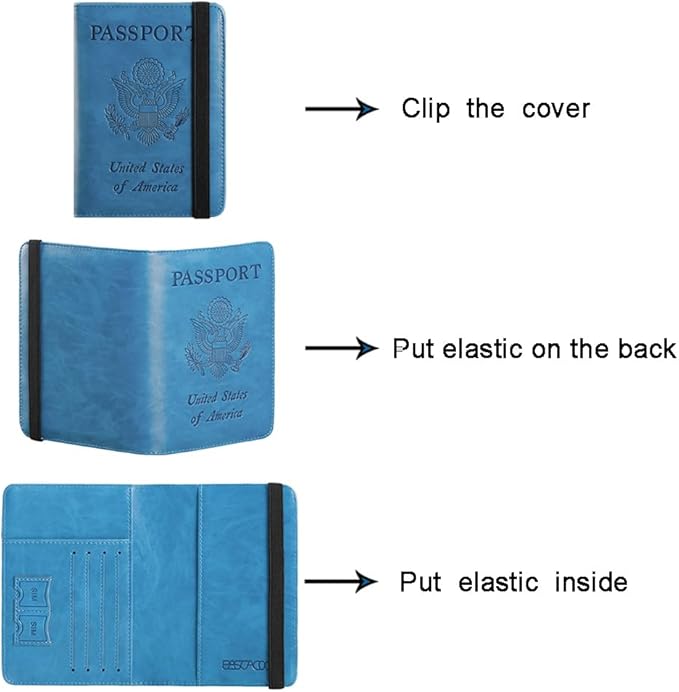Passport Holder Cover Wallet Travel Essentials RFID Blocking Leather Card Case International Must Haves Travel Accessories for Women Men(101#Blue)