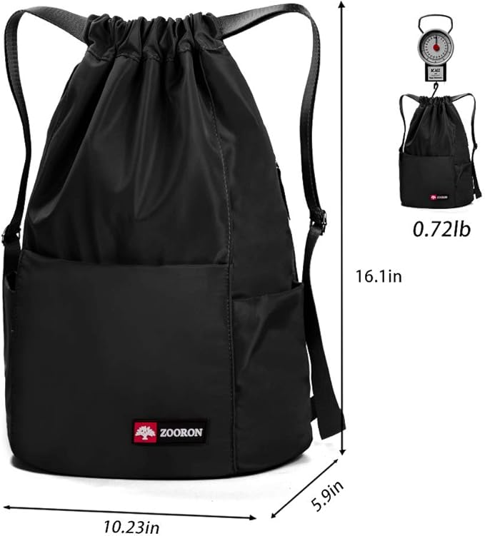 ZOORON Waterproof Drawstring Gym Backpack Bag for Men & Women, Sport Gym Sack Mini Travel Daypack