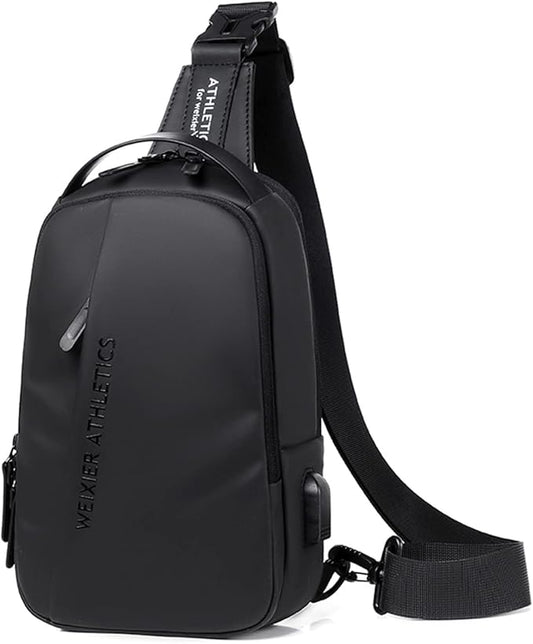 Waterproof Sling Bags Mens Shoulder Crossbody Backpack with USB Charging Port& Headphone,Outdoor Lightweight Bag