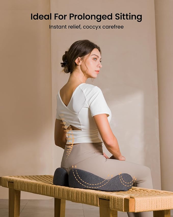 ProtoArc Seat Cushion, Office Chair Cushion for Sciatica, Coccyx Cushion, Ergonomic Memory Foam Seat Cushion for Car, Home, Pressure Relief Pad for Hip, Tailbone, All Day Comfort - Dark Gray