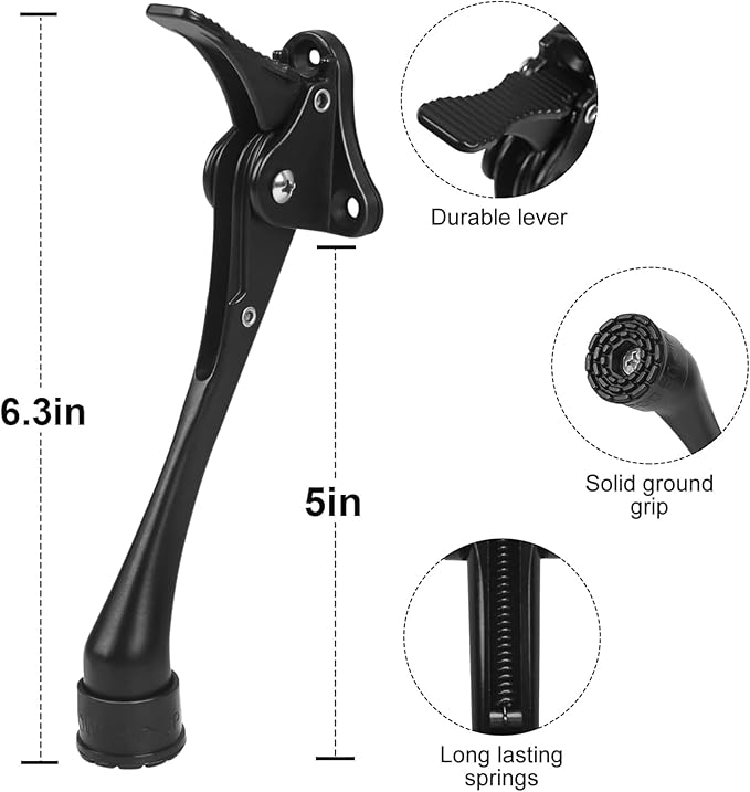 2 Pack 6 Inch Black Kick Down Door Stoppers for Bottom of Door, Heavy Duty Kickdown Door Stop, One Touch Kick Down Door Stoppers