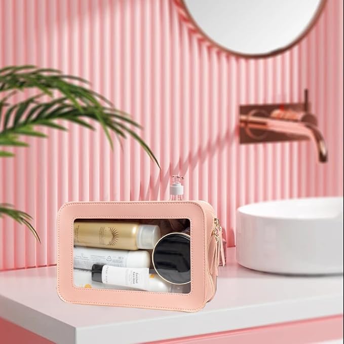 Clear Makeup Bag Small, TSA Approved Portable Toiletry Bag with Zipper Cosmetic Travel Bag Makeup Organizer Case Mini Makeup Pouch for Purse Car Organizer Bag for Women Men