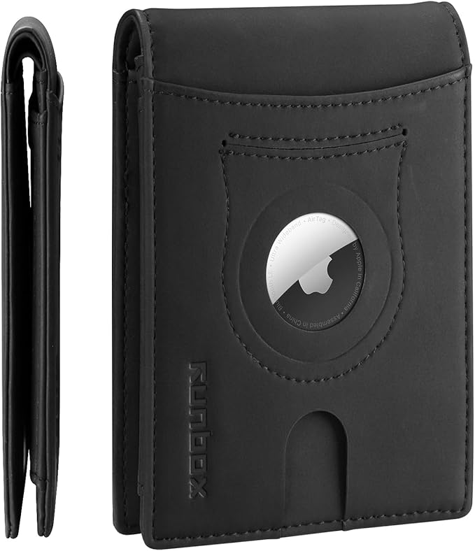 RUNBOX AirTag-Wallet-Mens-Slim-RFID Blocking Wallets Leather with Bill Compartment Air Tag Bifold Card Holder Wallet Gifts for Men Dad