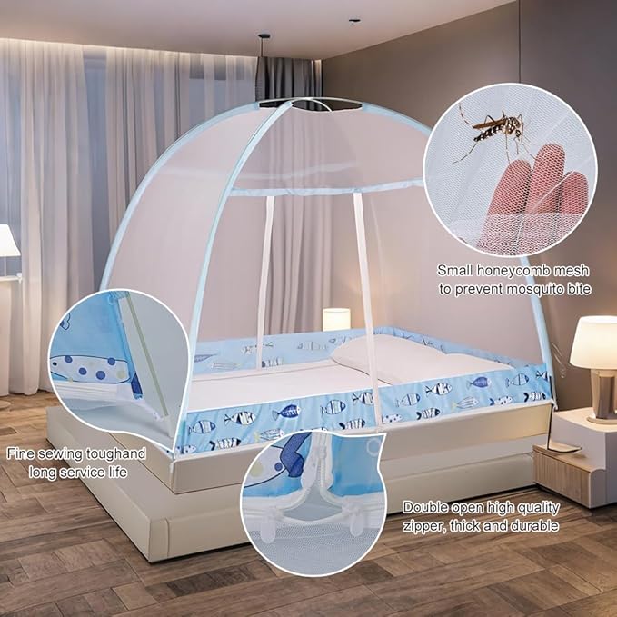 Pop-Up Mosquito Net Tent for Beds, Portable Folding Design with Net Bottom Bedroom and Outdoor Trip for Baby Adults, Easy to Install and Wash for Twin to King Size Bed 79 x71x59 inch (A)