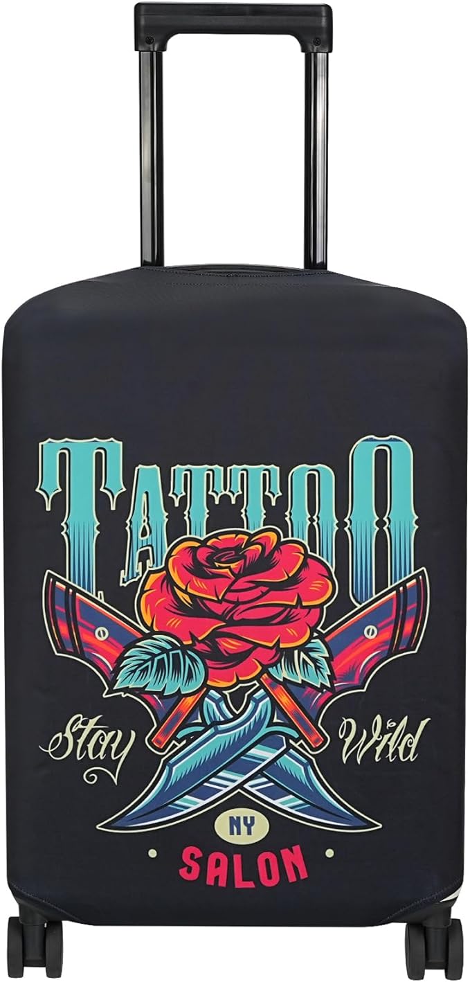 Explore Land Travel Luggage Cover Suitcase Protector Fits 31-32 Inch Case (Blade Rose, XL)