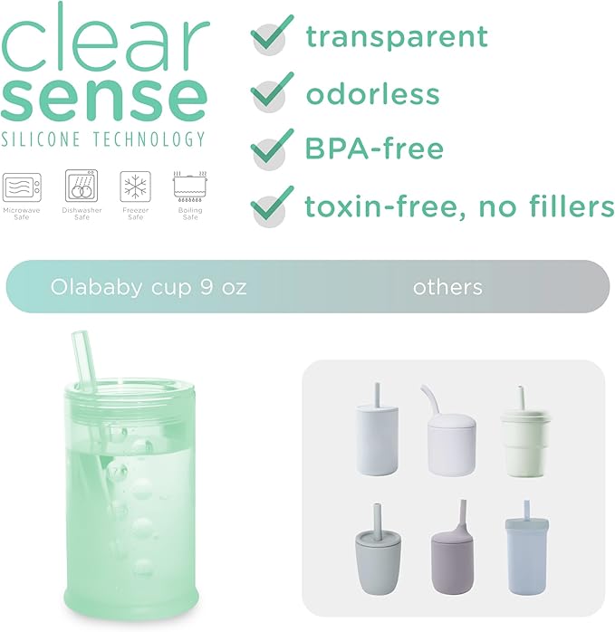 Olababy Clear View Silicone Training Cup with Straw Lid | Toddler Sippy Trainer 12mo+ | Unbreakable Water Drinking Cups for Kids 2yr+ | Baby Led Weaning & Feeding Supplies (Coral, 9 oz)