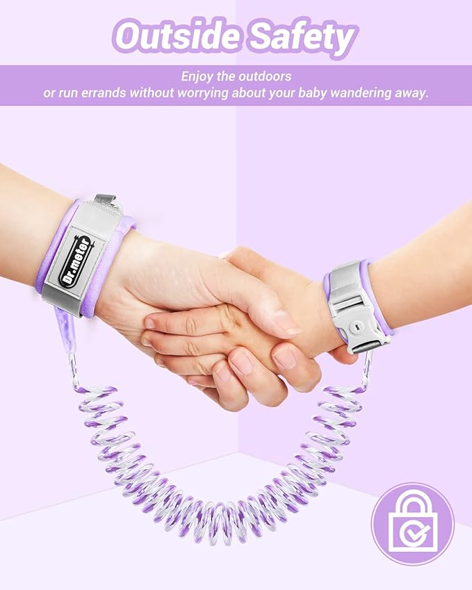 Dr.meter Anti Lost Wrist Link, 2 Pack Toddler Safety Leash with Key Lock, Reflective Child Walking Harness - Dual 8.2ft Length Blue & Purple Kids Leash for Store Mall Airport Theme Park Trip