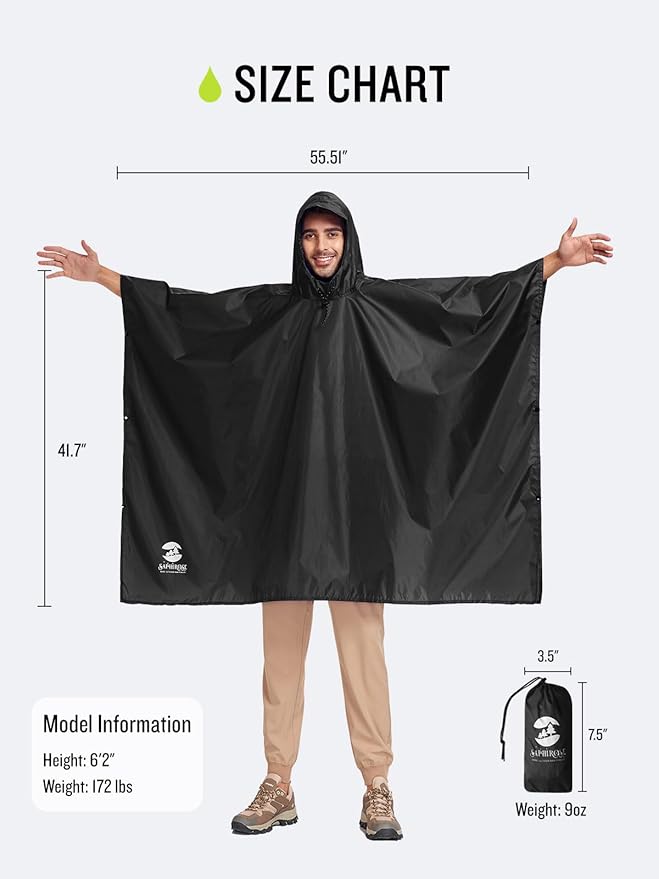 SaphiRose Hooded Rain Poncho Waterproof Raincoat Jacket for Men Women Adults