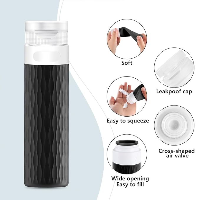 Travel Bottles for Toiletries, TSA Approved 3.4oz Travel Size Containers, BPA Free Leak Proof Silicone Traveling Bottles, Refillable Travel Essentials Kits for Shampoo Conditioner(4 Pack)-A