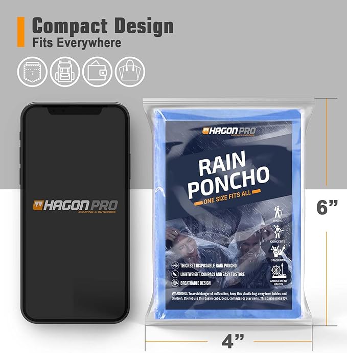 Hagon PRO Disposable Rain Ponchos for Adults (5 Pack)