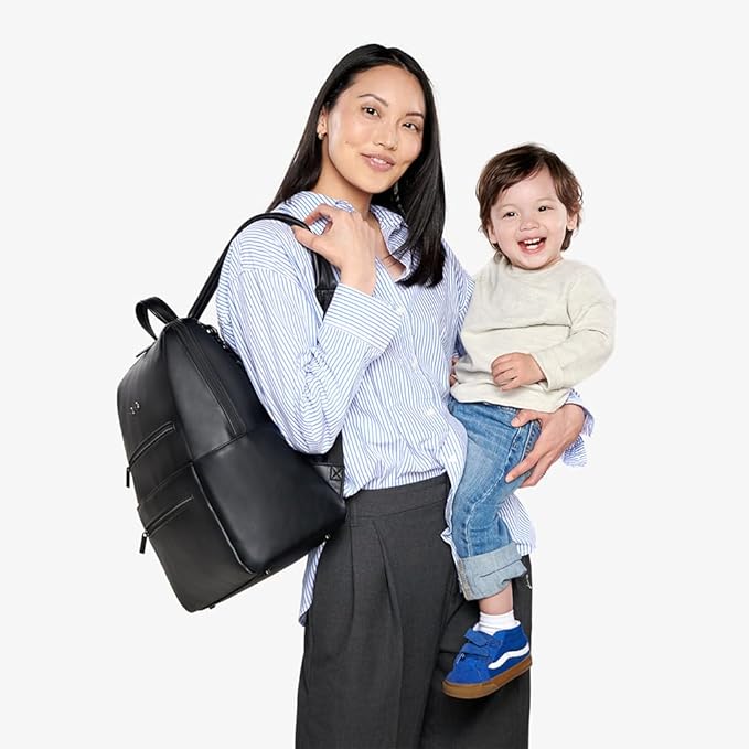 Itzy Ritzy Eras Diaper Bag Backpack – Large Capacity Sleek Daddy Diaper Bag for Men Featuring Neutral Design, 15 Pockets, Changing Pad, Stroller Straps, and Comfortable Backpack Straps, Black