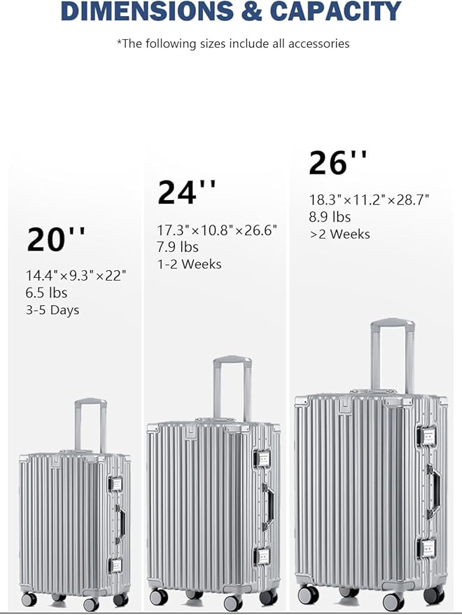 HotWay 20 Inch Aluminum Frame Carry On Luggage with Spinner Wheels, PC Hard Shell Suitcase with Cup Holder, Zipperless Luggage for Business Travel, Silver