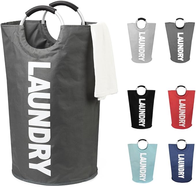 DOKEHOM 125L X-Large Collapsible Washing Laundry Basket Bag (7 Colors) for Bedroom, Fabric (Dark Grey, XL)
