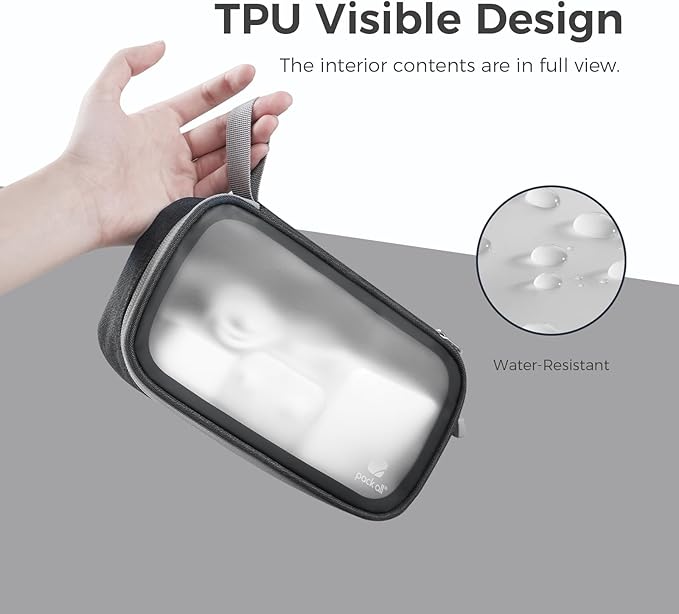 pack all Clear Electronic Organizer, TPU Cable Organizer Bag, Compact Cord Travel Organizer for Cables, Chargers, Phones, USB Cords, SD Cards (Black)