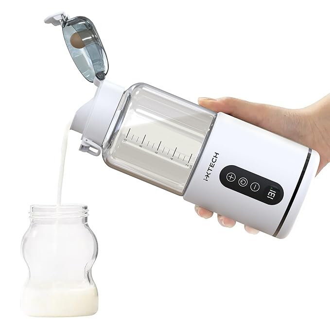 IXTECH Portable Water Warmer for Baby Formula, Milk Warmer for Travel, 10 oz., Electric Warming with Adjustable Temperature Control, Leak-Resistant Spout, Rechargeable and Wireless