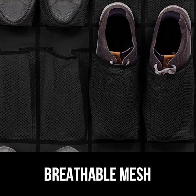 GORILLA GRIP Over the Door Shoe Organizer, 35 Large Breathable Mesh Pockets, Space Saving Hanging Storage Holder, 5 Hook Closet Rack Hanger, Hangs on Closets for Shoes, Accessories 68.5H x 24.5W Black
