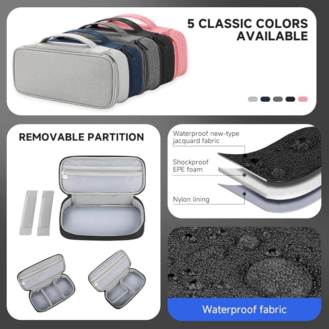 Teskyer Electronics Organizer Travel Case, Waterproof Portable Tech Accessories Pouch with Organized Compartments for Cables, Phone, Chargers, Earphone, Black