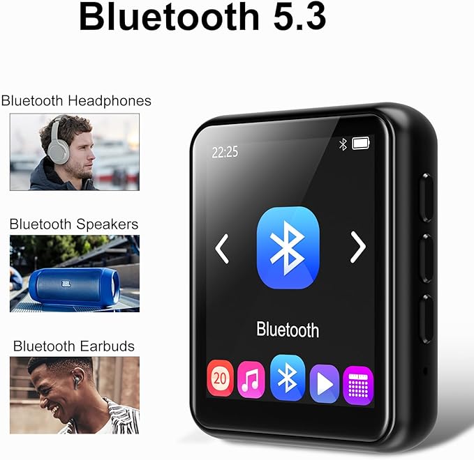 64GB MP3 Player Bluetooth 5.3 Touch Screen Music Player Portable mp3 Player with Speakers high Fidelity Lossless Sound Quality mp3 FM Radio Recording e-Book MP3 Player Support (128GB)