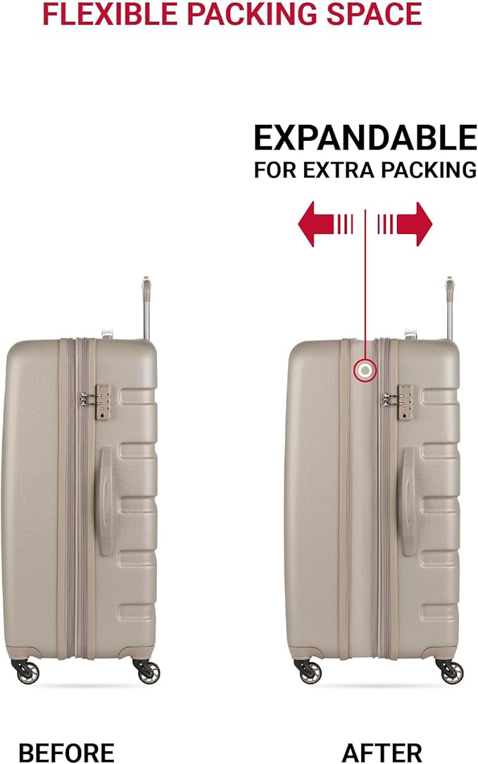 SwissGear 7366 Hardside Expandable Luggage with Spinner Wheels, Sand, Checked-Large 27-Inch