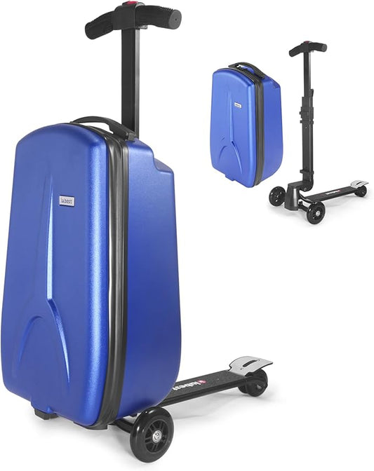 iubest Scooter Luggage Carry On Scooter Suitcase for Kids Age 4-15, Detachable & Foldable 4 in 1 Kids Suitcase, Multifunctional Ride On Travel Trolley Scooter Combo-Blue