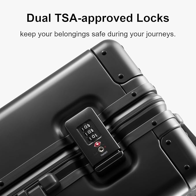 LEVEL8 Gibraltar Aluminum Zipperless Luggage 20 Inch, Hardside Carry on Suitcases with Wheels Tsa Lock, 8 Spinner Wheels, Dark Grey