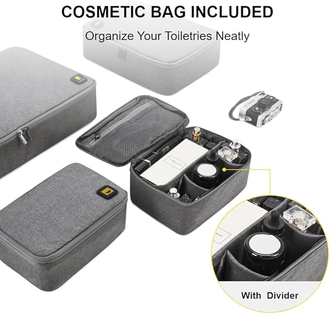 LEVEL8 4 Set Packing Cubes Travel Luggage Packing Organizers - Grey