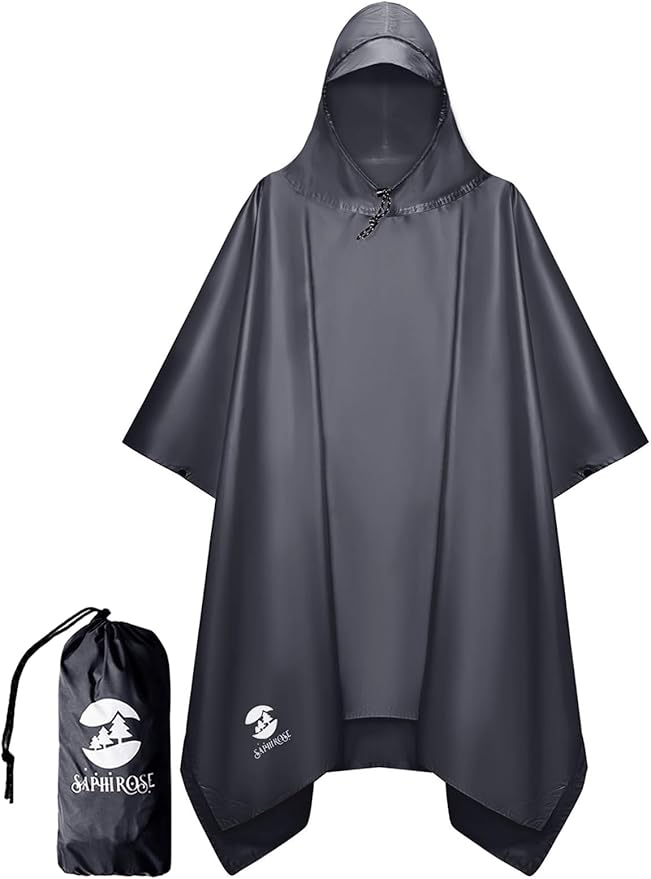SaphiRose Hooded Rain Poncho Waterproof Raincoat Jacket for Men Women Adults